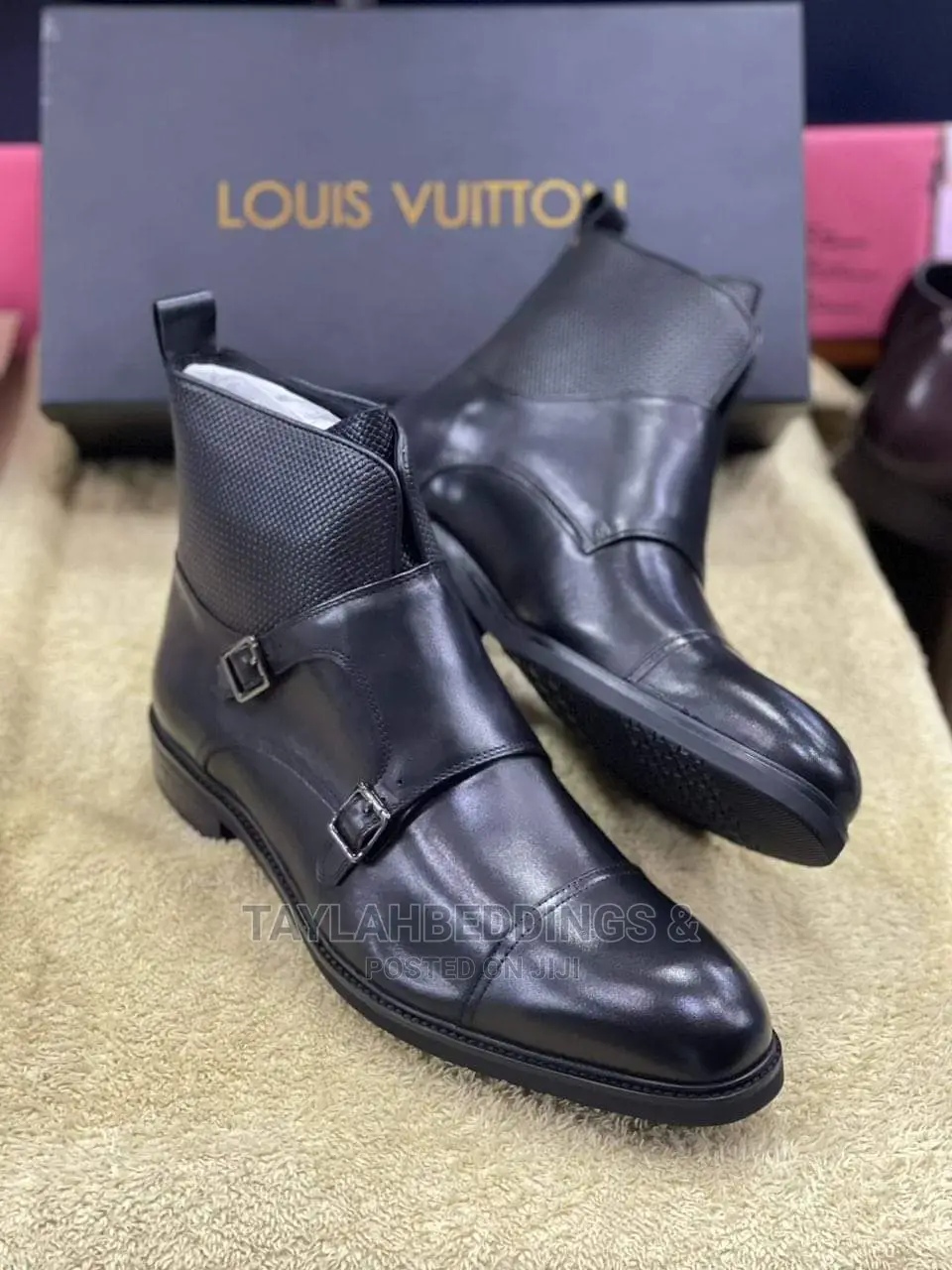 Mens Black Double Monk Strap Boot High Quality Pure Leather