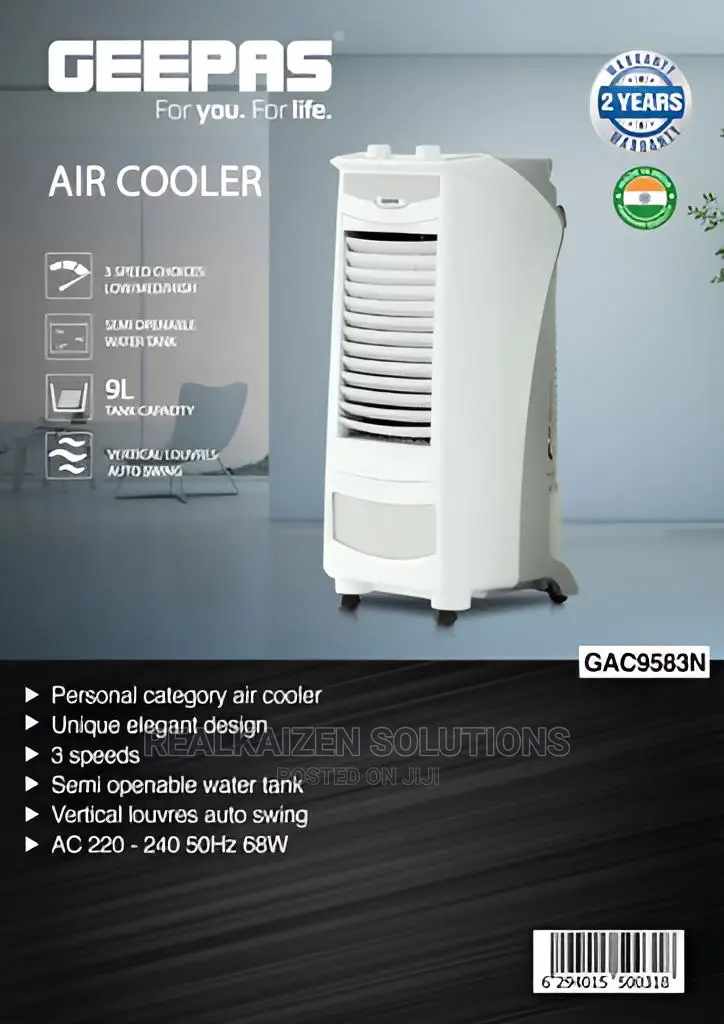 GEEPAS | 9liter| 3 Speed | Auto Swing | White Air Cooler 68W