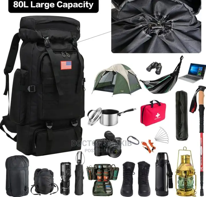 70L Large Capacity Travel/ Camping Bag-black