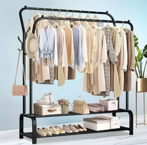 Double Clothes Rail Hanging Rack Garment Display Stand