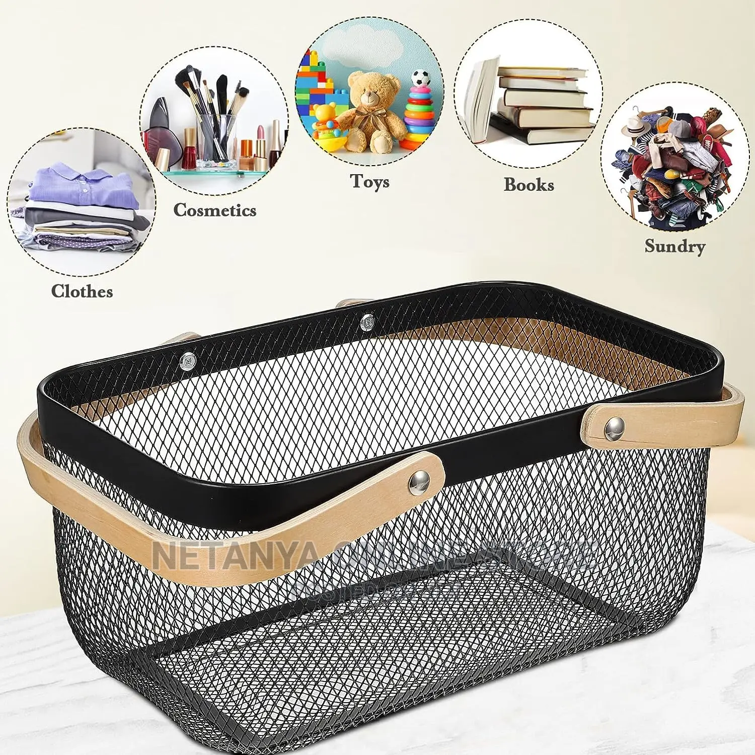 Metal Mesh Steel Basket With Handle