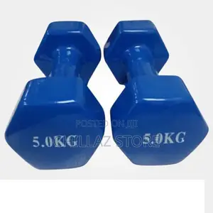 A Pair of Blue 5kg Dumbbells.