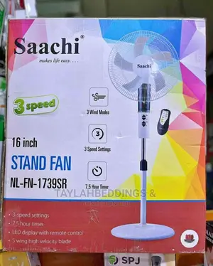 White 16" Digital Saachi Pedestal Fan With Remote Control