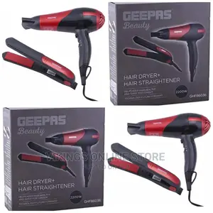 GEEPAS GHF86036 Hair Dryer Straightener Combo/Ceramic, Red