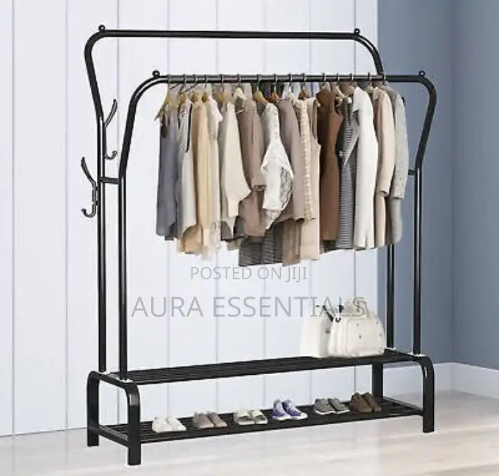Clothing Garment Rack With Bottom Shelf