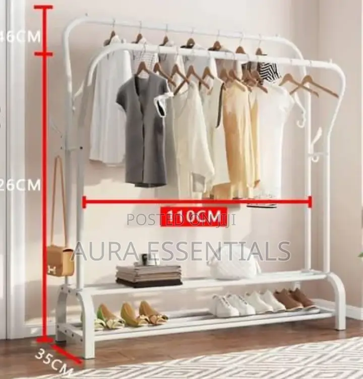 Clothing Garment Rack With Bottom Shelf