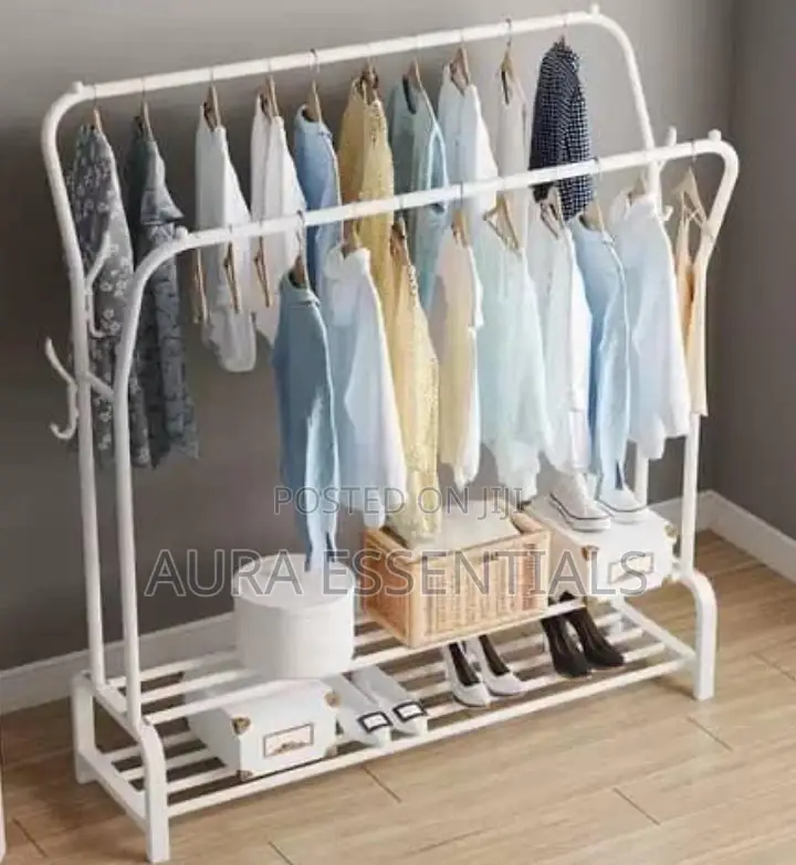 Clothing Garment Rack With Bottom Shelf