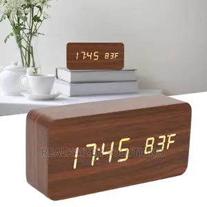 Wooden Digital Alarm Decor Clock With Temperature Display