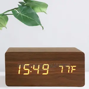 Wooden Digital Alarm Decor Clock With Temperature Display