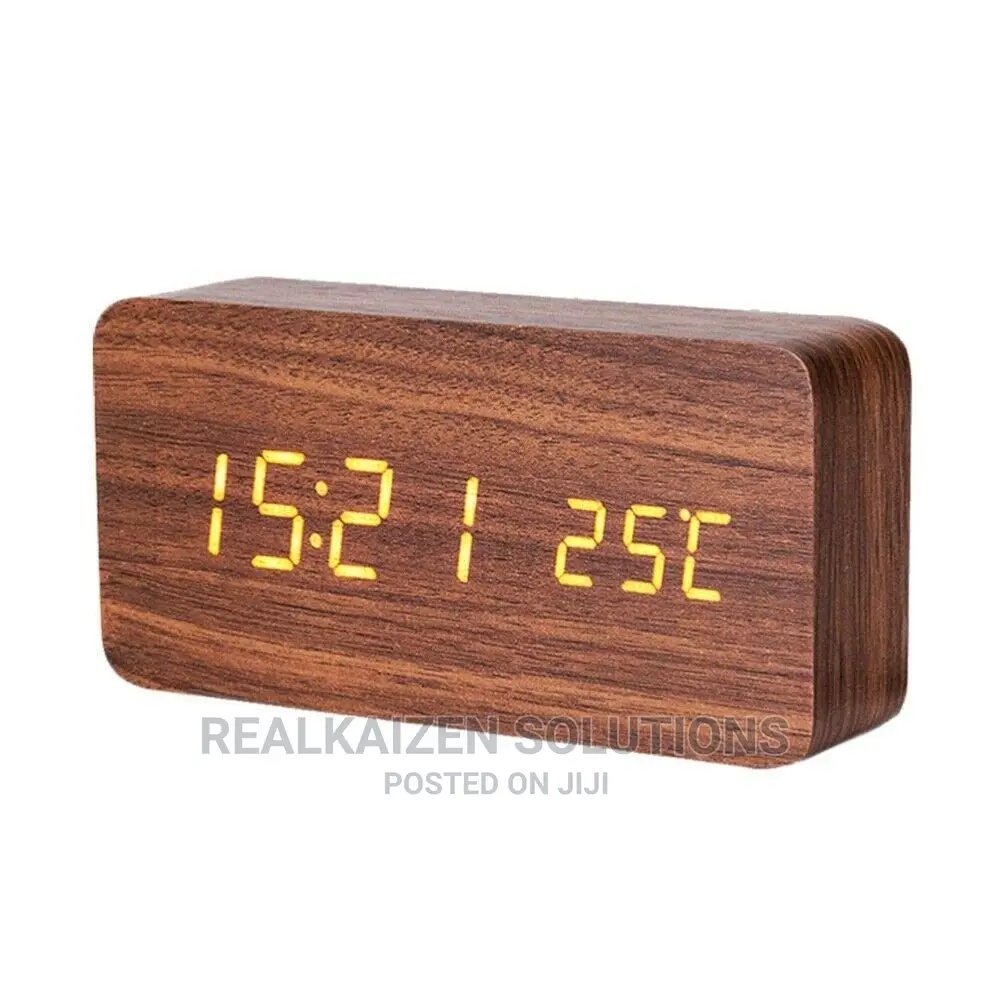 Wooden Digital Alarm Decor Clock With Temperature Display