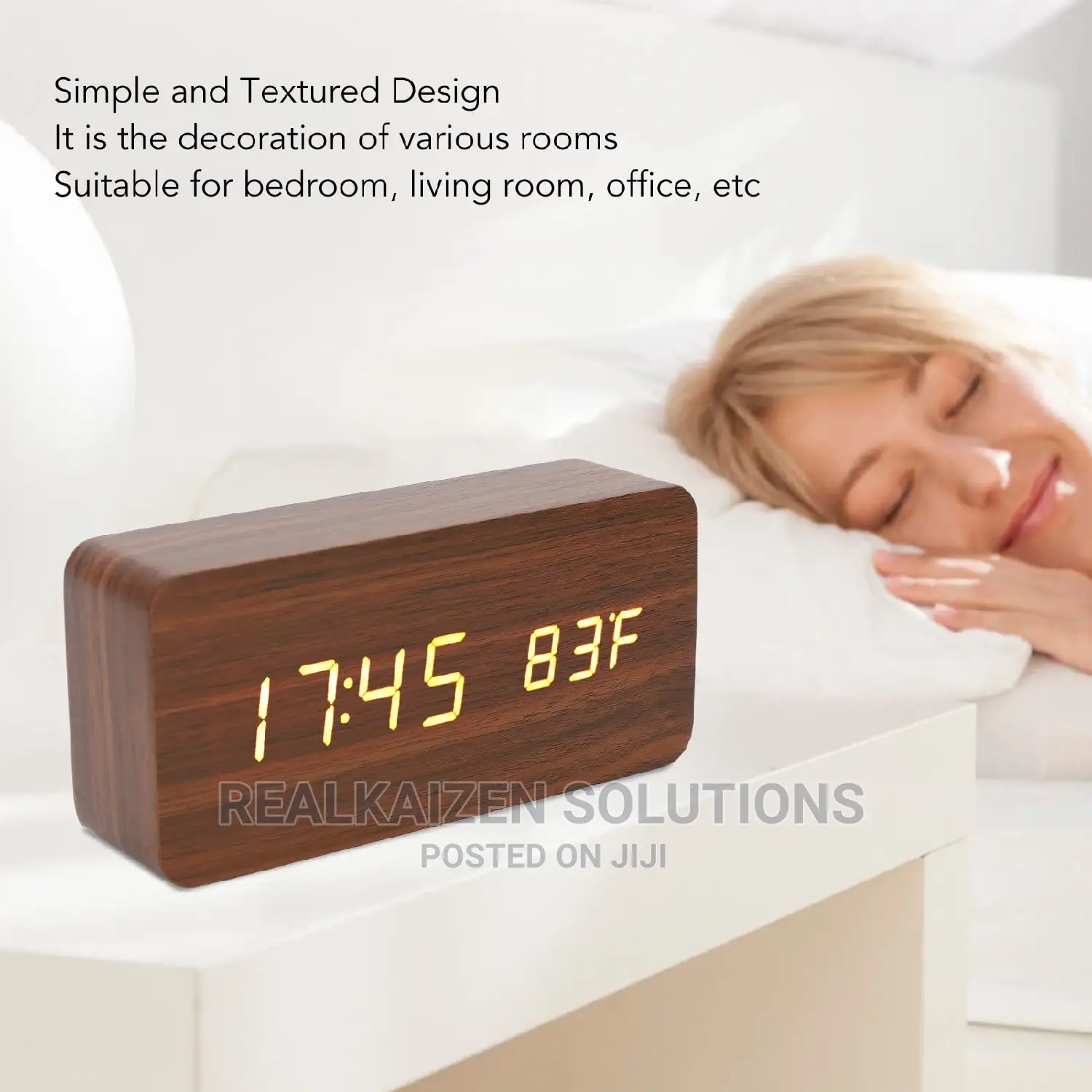Wooden Digital Alarm Decor Clock With Temperature Display