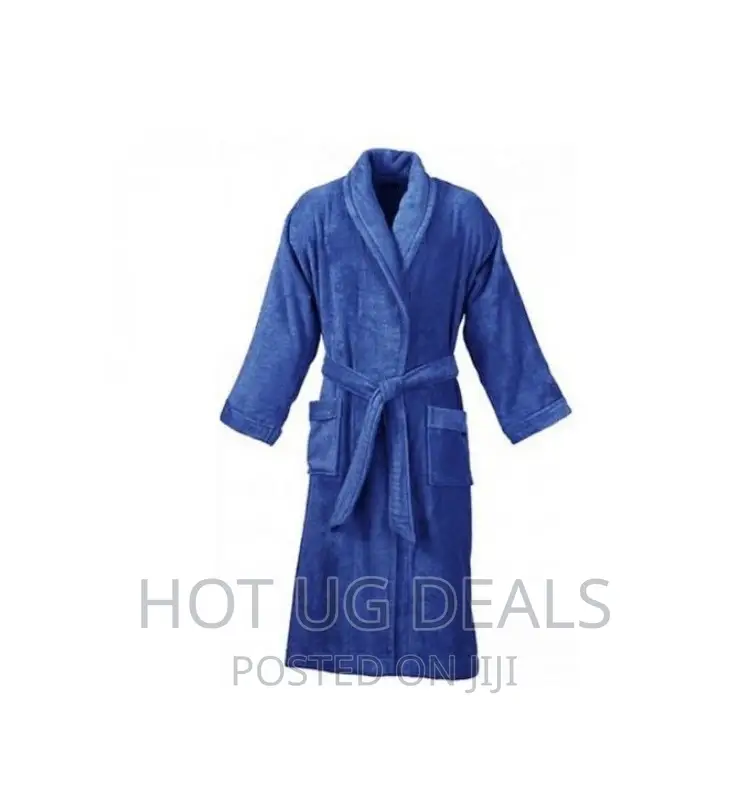 Cotton Bathrobe With Double Pockets - Blue
