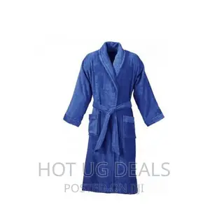 Cotton Bathrobe With Double Pockets - Blue