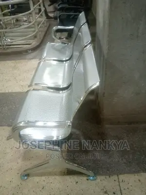 Waiting Metallic Chair, 3 Seater, White