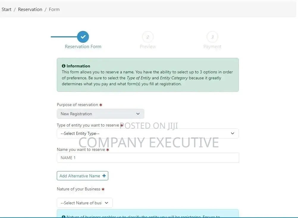 Company Name Reservation