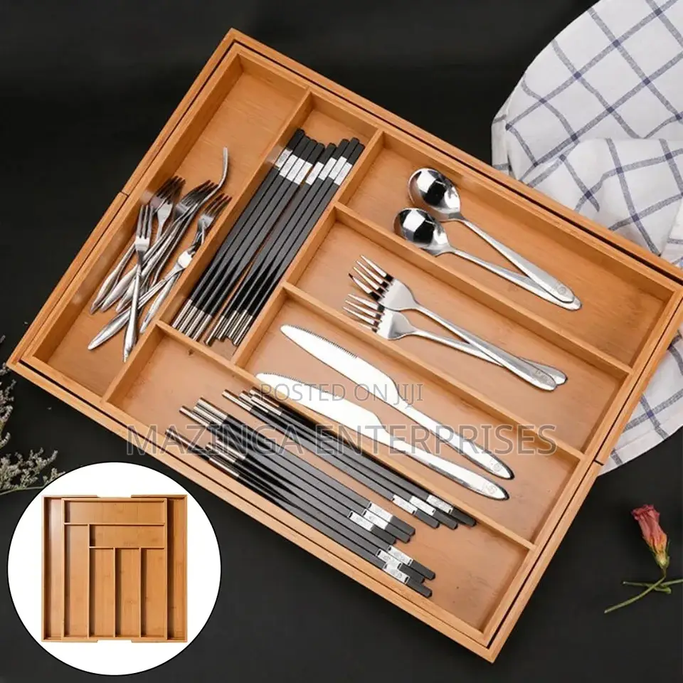 Adjustable and Extendable Bamboo Cutlery Organiser