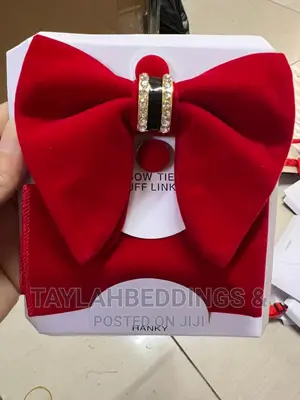 Men's Red VELVET Gold Oversized Butterfly Bowtie Big Bow Tie