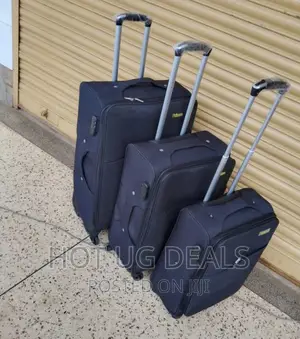 Set of 3pcs of Travel Fabric Leather Suitcase- Black