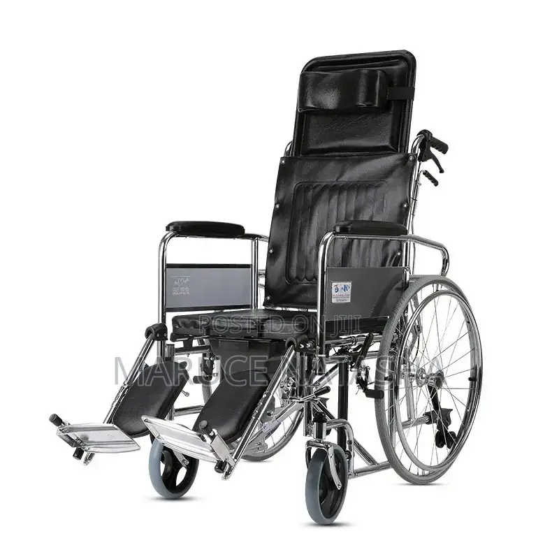 Reclining Stainless Steel Wheelchair With a Commode