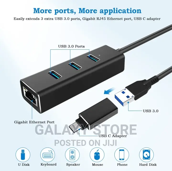 Usb 3.0 Splitter Adapter With 3 Ports Rj45 Gigabit Network