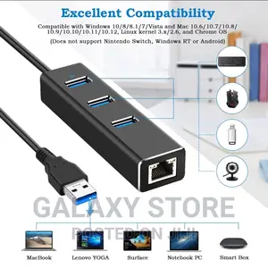 Usb 3.0 Splitter Adapter With 3 Ports Rj45 Gigabit Network