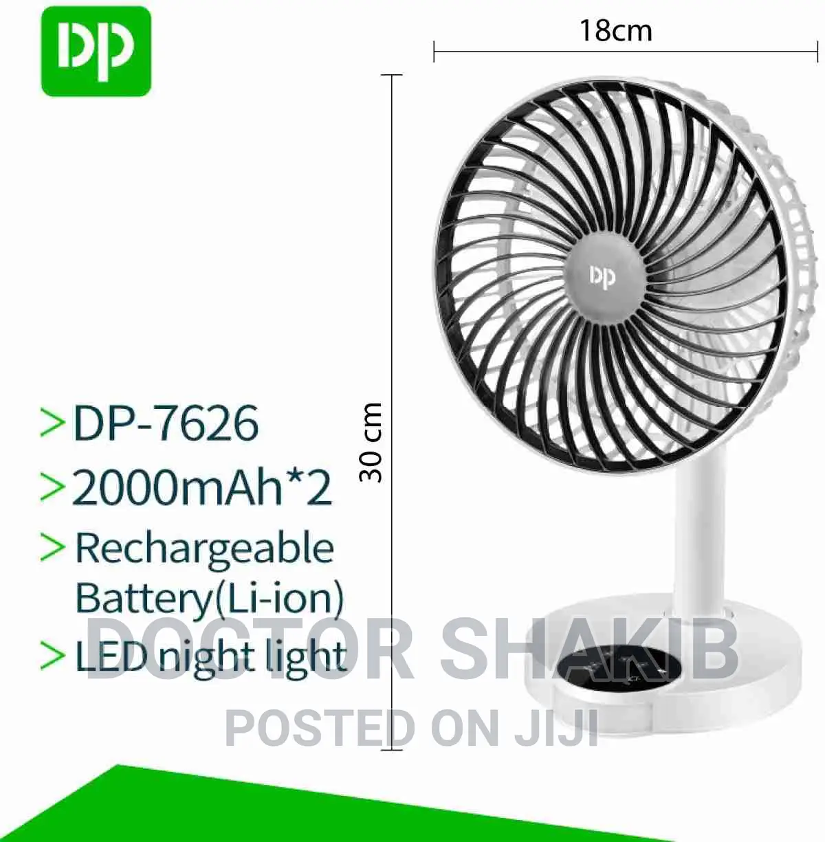 Rechargeable Table Fan With Light
