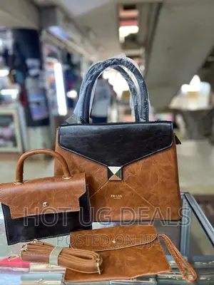 Ladies Handbag Tote Bags and Wallet Set of 3pcs- Brown