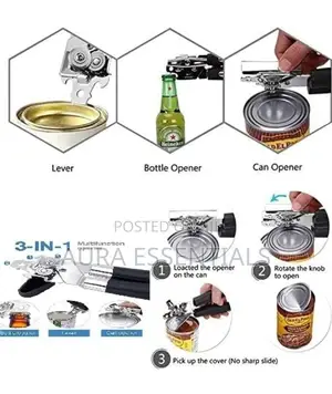 Multifunctional 3 in 1 Stainless Steel Can and Bottle Opener