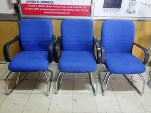 Blue Non Rotating Visitor Chairs, 3 Pieces