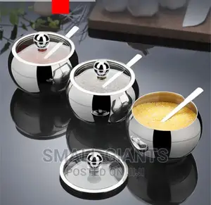 Stainless Steel Sugar Bowl With Lid and Spoon