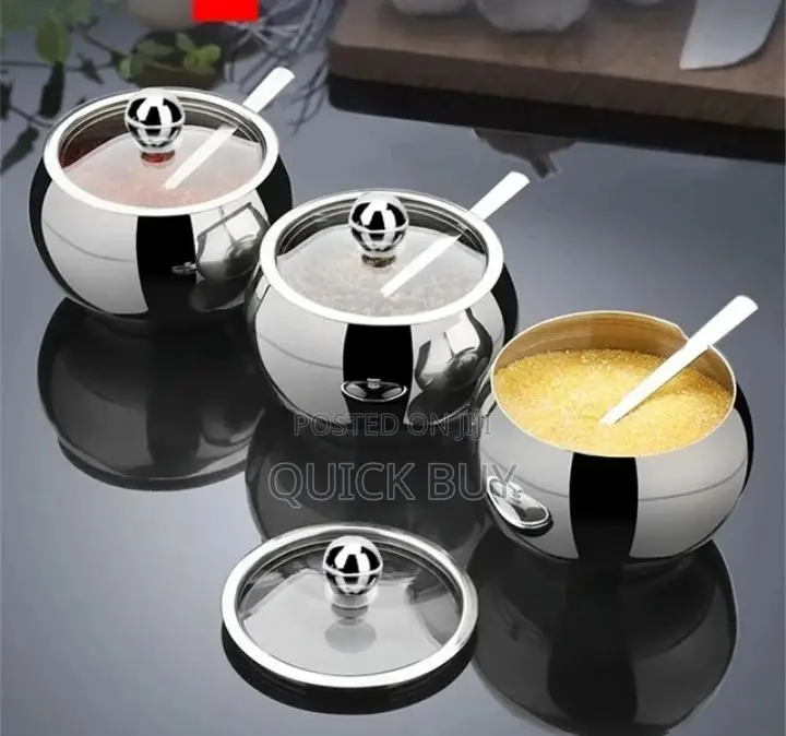 Stainless Steel Sugar Bowl With Lid and Spoon