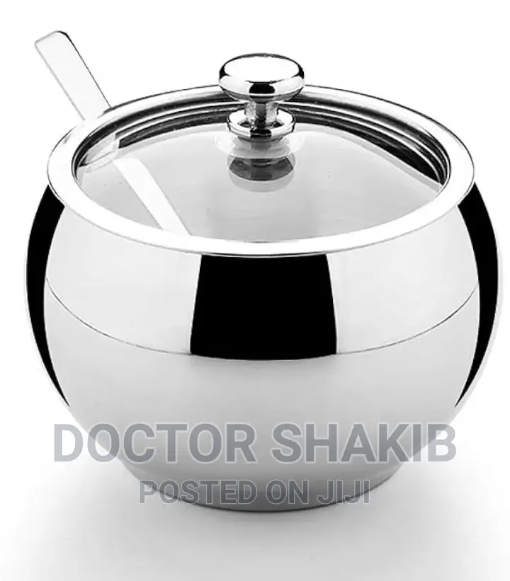 Stainless Steel Sugar Bowl With Lid and Spoon