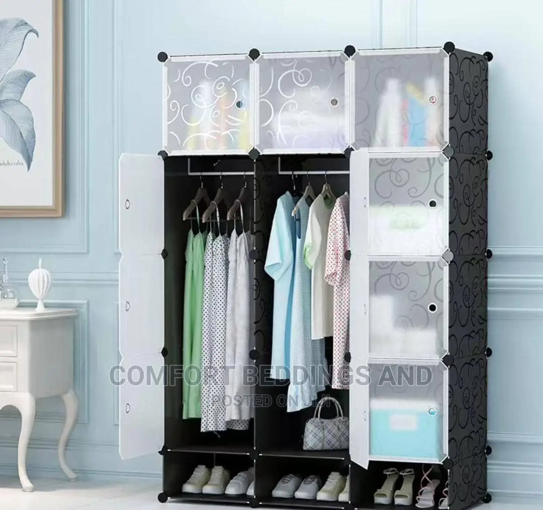 Three Column Plastic Closet Black With Single Shoe Rack