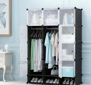 Three Column Plastic Closet Black With Single Shoe Rack