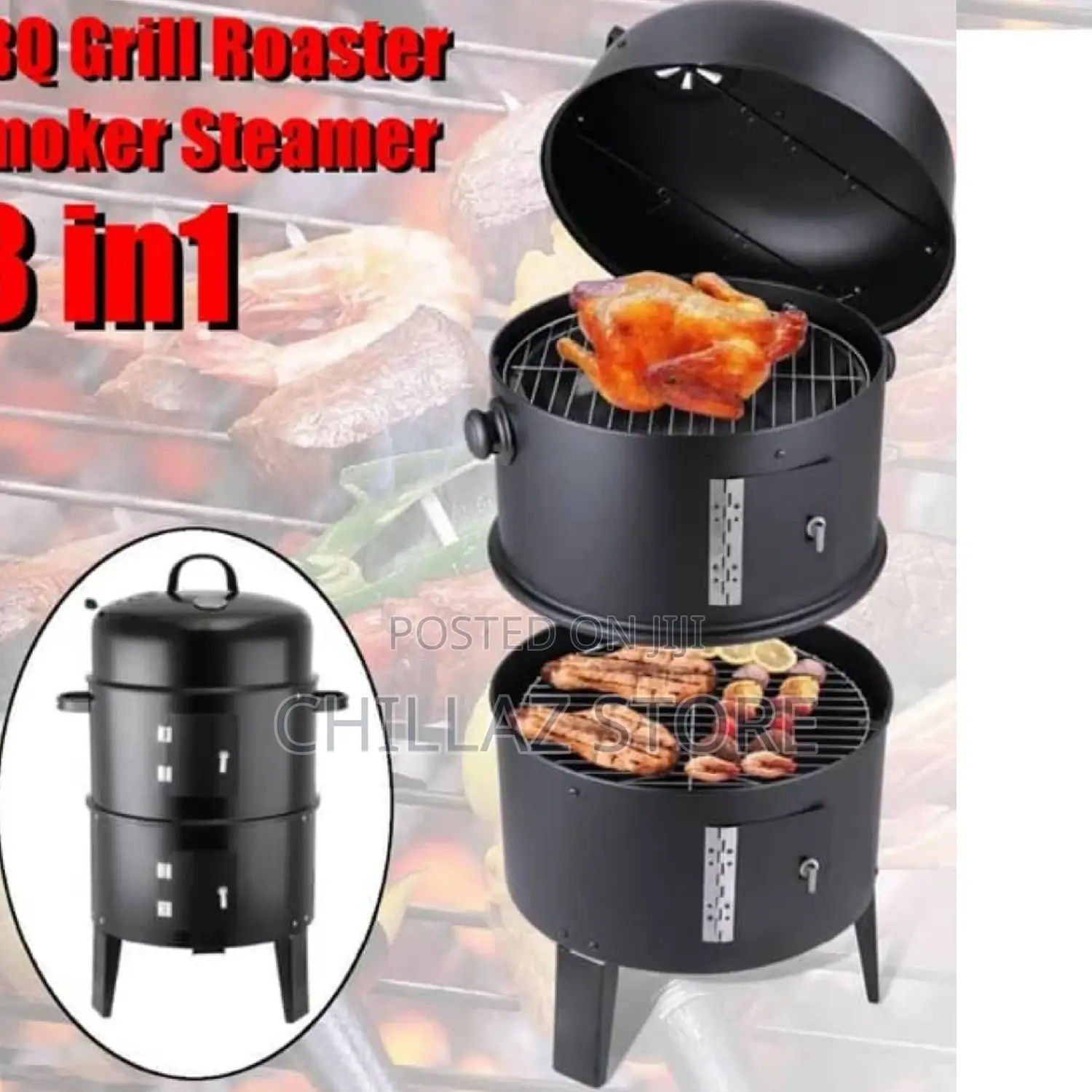 BBQ Grill Roaster Smoker Steamer.