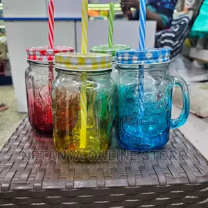 Glass Drink Cups With Straw and Cover