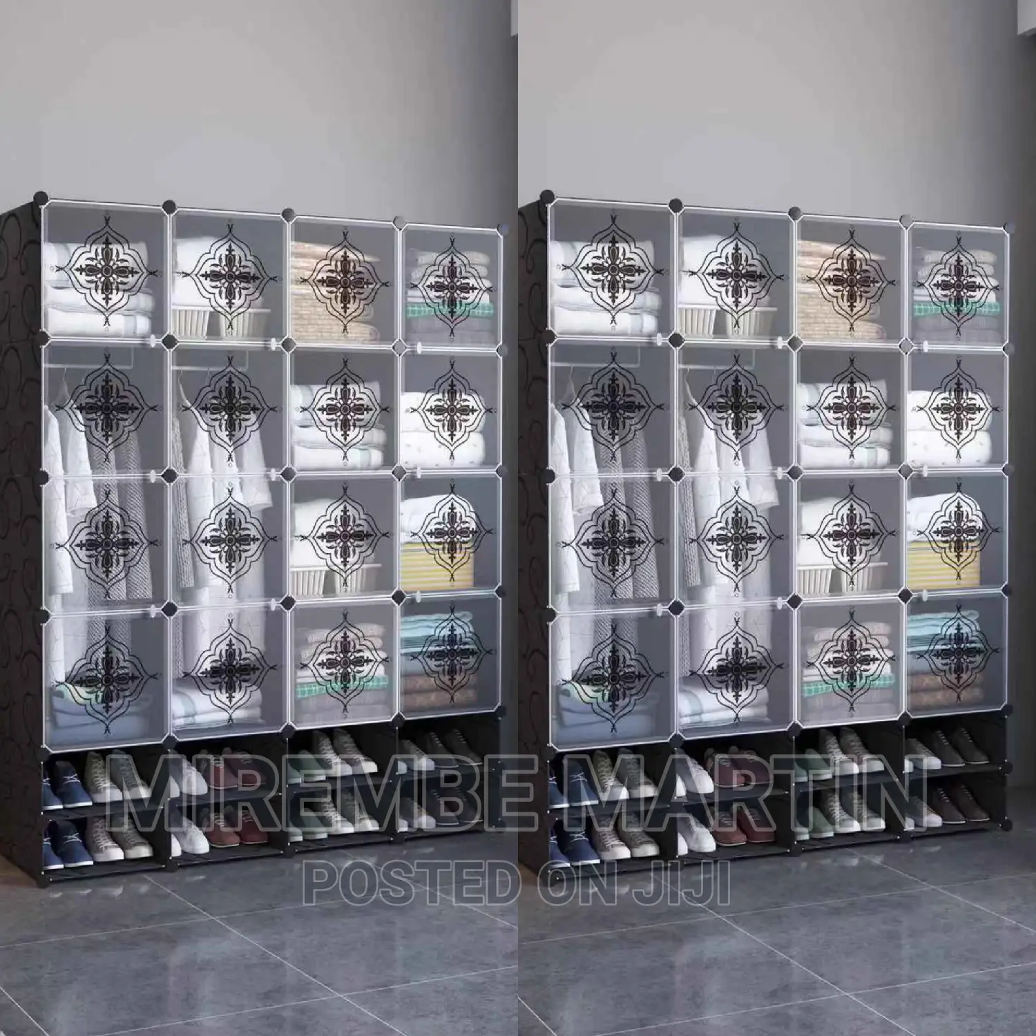 Black 4 Column Plastic Wardrobe