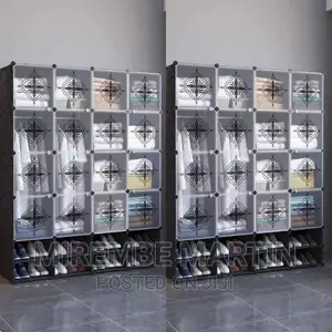 Black 4 Column Plastic Wardrobe