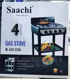 Saachi 4 Burner Gas Stove With Shelves-Black
