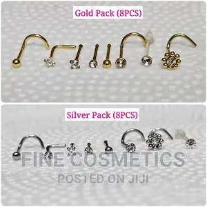 8PCS Nose Stud Collection of Nose Pin Straight and Corkscrew