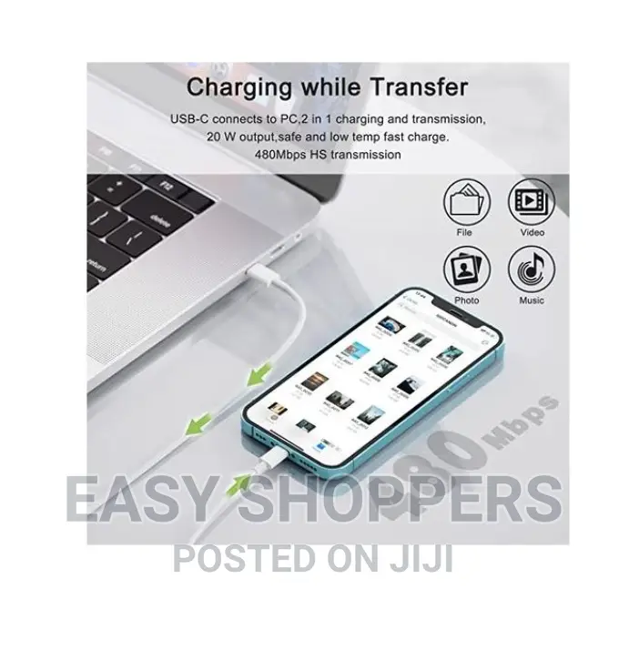 Super Fast Lightening to Type C Cable and Port With 20watts