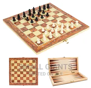 Foldable Chess Checkers Backgammon 3-in-1 Set