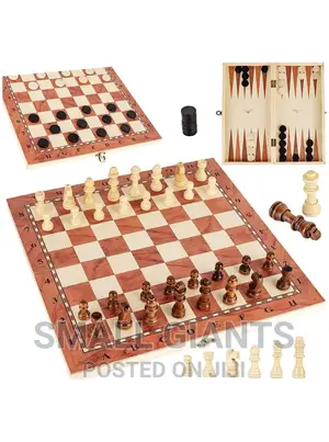 Foldable Chess Checkers Backgammon 3-in-1 Set
