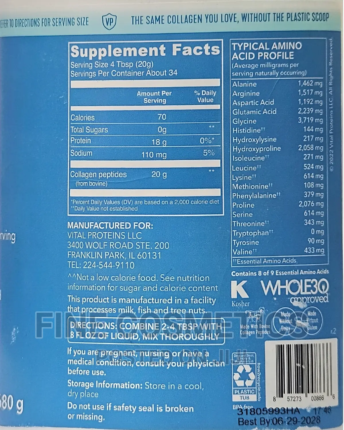 Vital Proteins Collagen Peptides Powder For Skin Body 680g