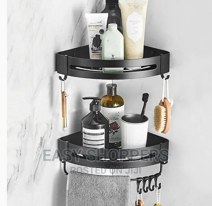 Shower Bathroom Shelf Black Wall Mounted