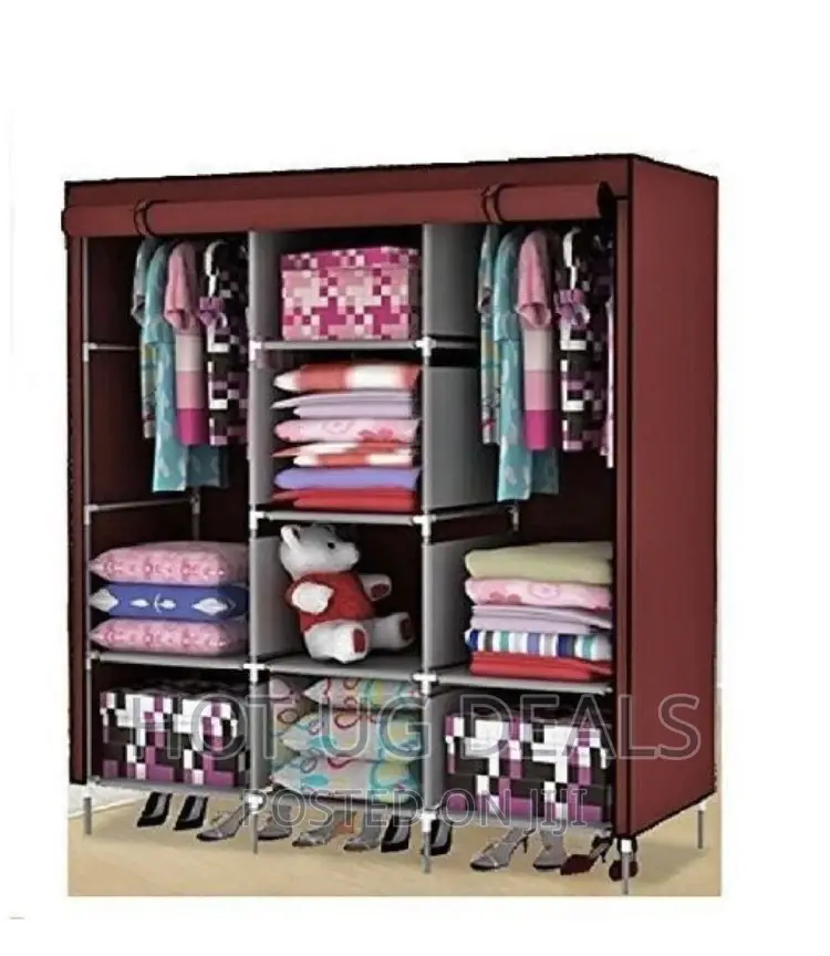 Elegant 3 Columns Wooden Frame Wadrobe, Maroon