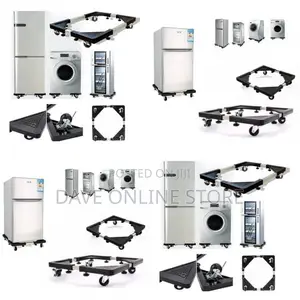Adjustable Washing Machine and Fridge Stand Trolley - Black.