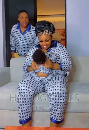 3 PCS Set of Family Pajama Sleep Wear Set-White/Blue/Brown