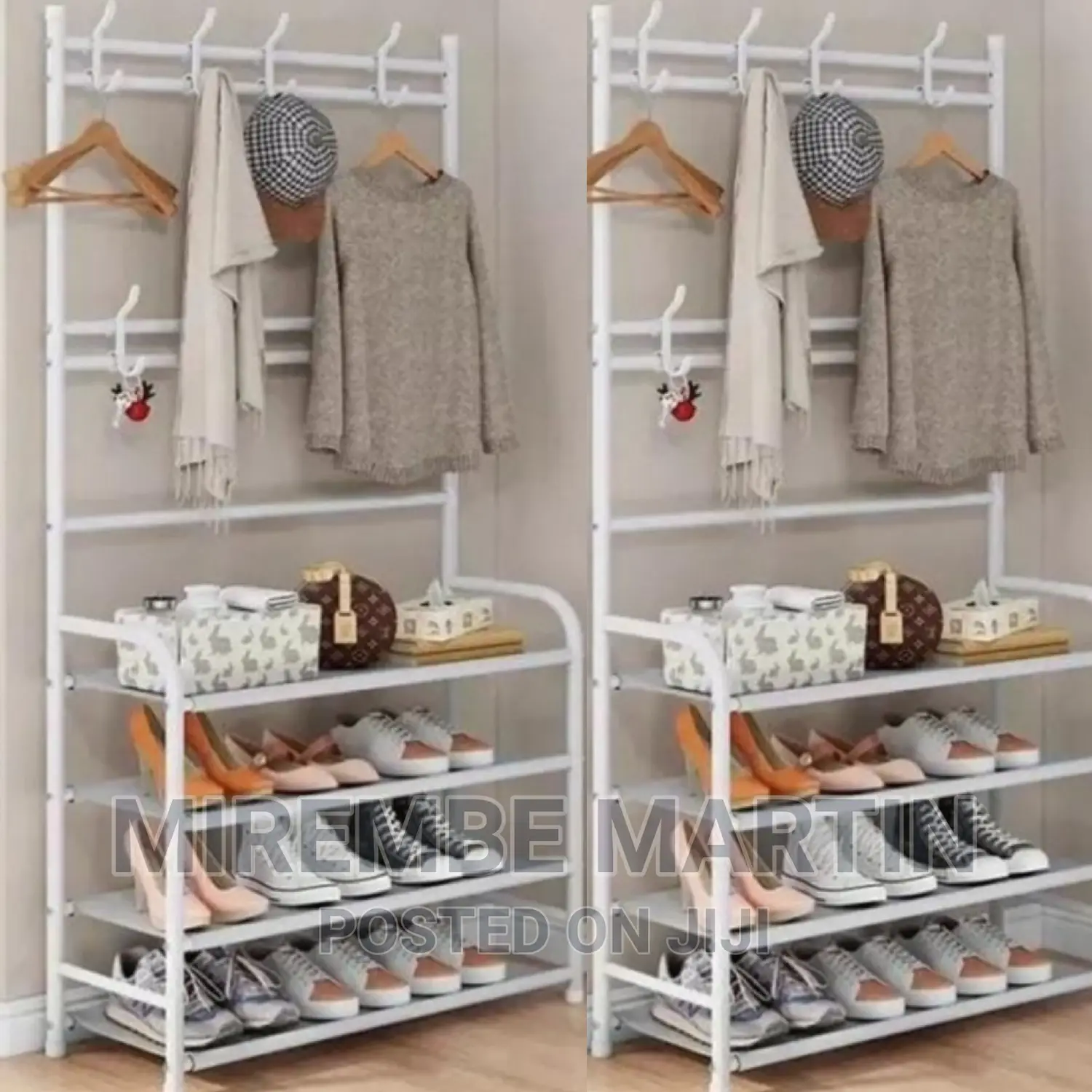 White in Color Hat and Shoe Rack