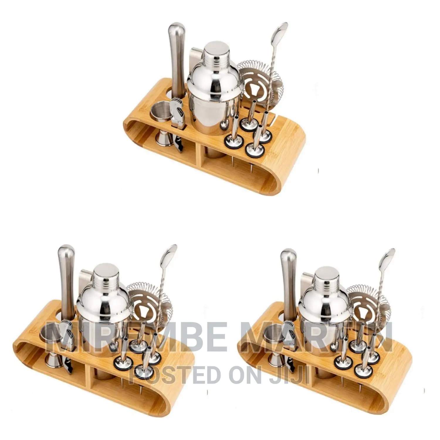 Wooden Base Stand Cocktail Shaker Set